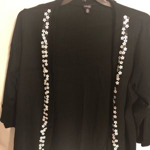 Black cardigan with white trim down the front. 2x